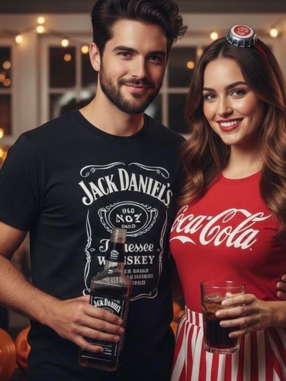Couples Halloween Costume Jack & Coke Red T-Shirt/S - Jack Daniel’s Black 2XL